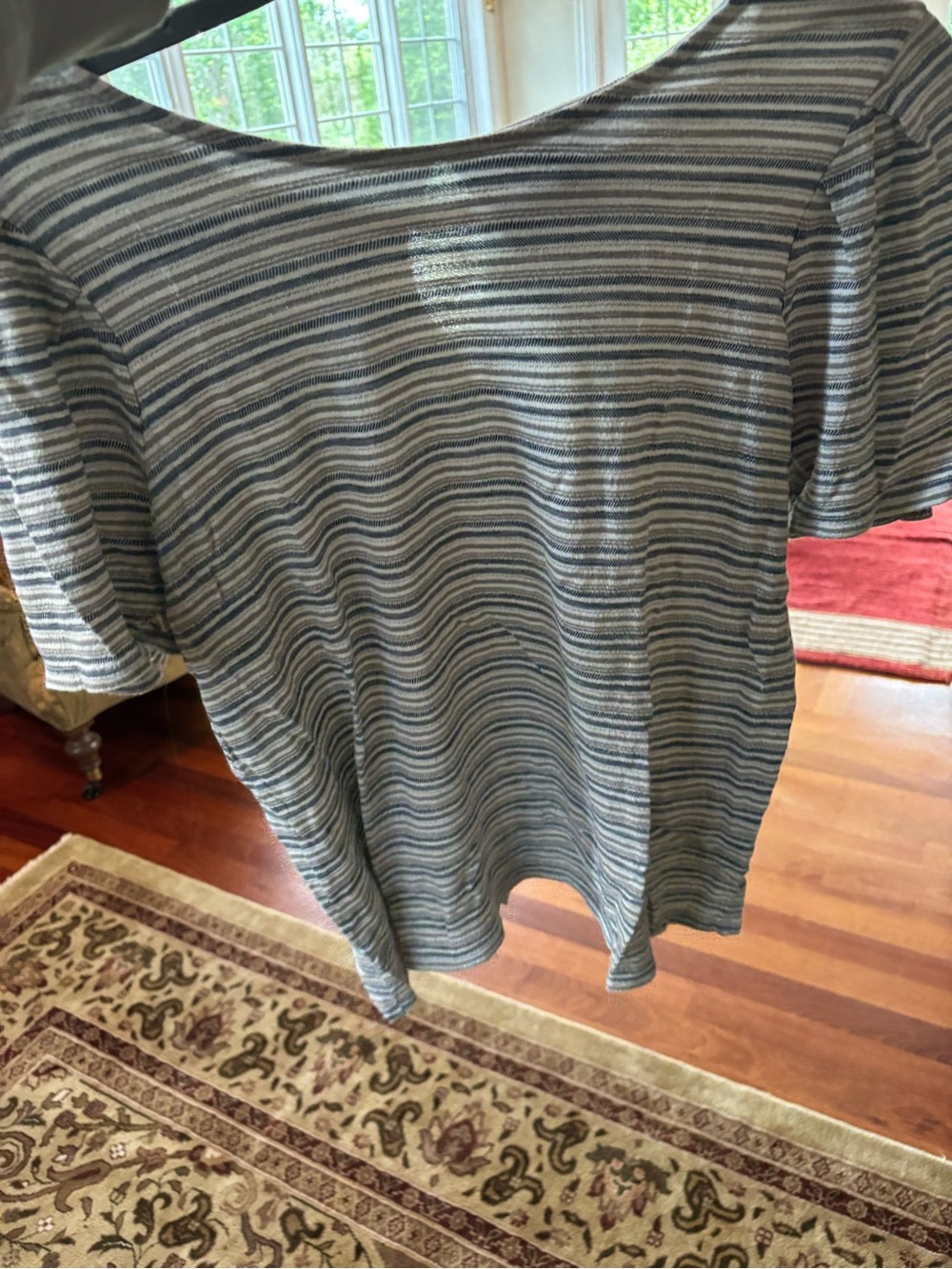 Lucky Brand Short-Sleeve Striped Crewneck Tee in Blue and Gray